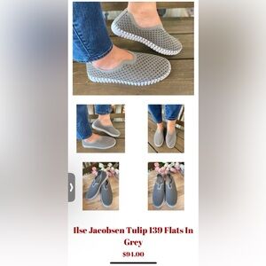Ilse Jacobensen Hornbaek Perforated Tulip 139 Flats, Gray, size 10 NWOT
